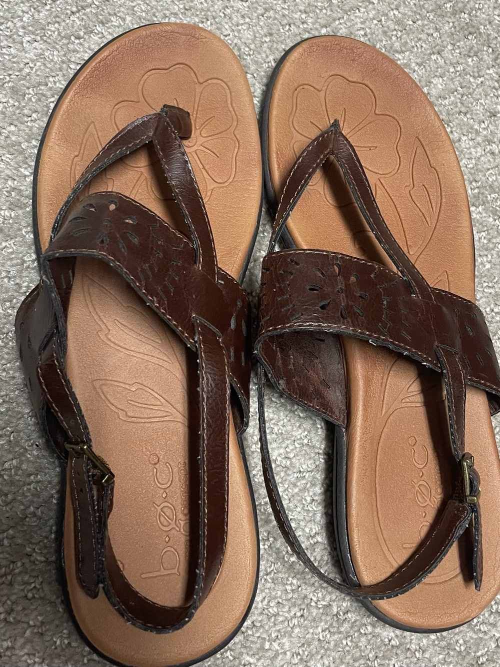 b.o.c. Dark Brown Leather Floral Cutout Sandals
